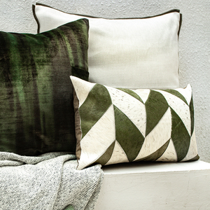 伶居丽布简约现代绿色沙发靠垫套高级抱枕套绒布渐变拼接方枕装饰