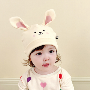 婴儿帽子秋冬季宝宝胎帽超萌可爱兔耳朵新生儿儿护囟门套头帽纯棉
