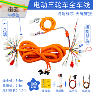 电动三轮车全车线整套转把线路大灯仪表把座喇叭转向电源尾灯线路