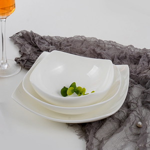 景德镇骨瓷盘菜翘角盘四方沙拉盘意面盘创意纯白色陶瓷深盘碟子