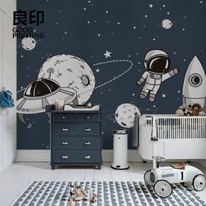 良印星空太空人个性创意壁纸儿童房墙布墙纸女孩男孩卧室定制壁画