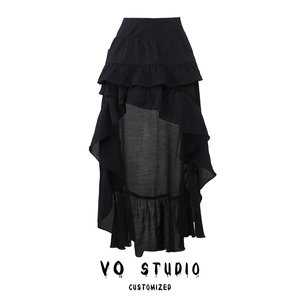 VOstudio 暗黑性感燕尾裙不规则荷叶边高低裙辣妹前短后长半身裙