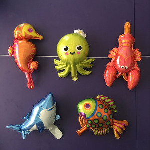 迷你卡通铝箔气球海洋系列海马章鱼龙虾鲨鱼斑点泡泡鱼铝膜气球