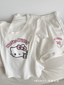 夏季新款HelloKitty短袖睡衣女款日系甜美风短款家居服套装可外穿
