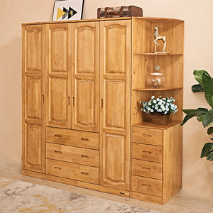全实木衣柜柏木衣橱4门四门原木现代简约木质中式卧室家具可定制