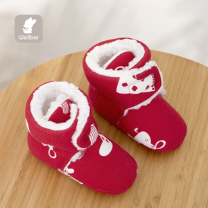 威尔贝鲁新生婴儿脚套秋冬季加厚护脚鞋保暖脚套纯棉初生鼠年限量