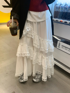 蛋黄studio蕾丝波浪花边蛋糕半身裙女2024夏季新款甜美穿搭小白裙