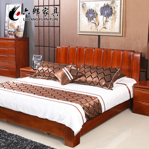 六郎现代简约新中式全实木床双人气动储物大婚床全海棠木主卧家具