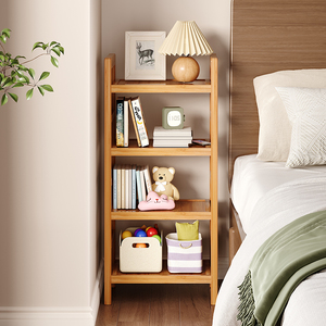 实木床头柜书架一体靠墙落地夹缝家用卧室简易床头置物架现代简约