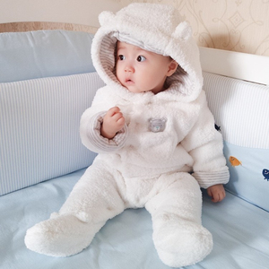 新生婴儿冬季外出服女宝宝棉服可爱包脚连体衣男套装抱服连脚外套