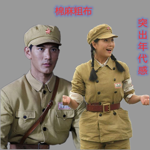 土黄解男女放志愿军演出服抗美援朝时期49式纯棉粗布列宁式女军装
