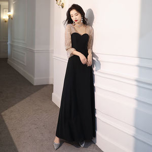 黑色小晚礼服女2024新款平时可穿高端宴会气质长款法式洋装连衣裙