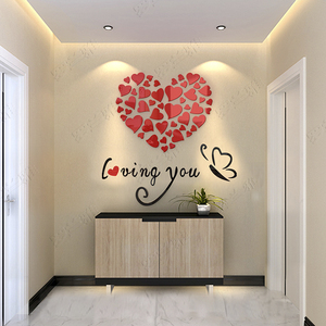 创意爱心亚克力3d立体墙贴画玄关房间布置客厅卧室背景墙面装饰品