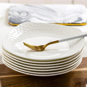 家用盘子菜盘套装陶瓷碟子纯白骨瓷釉下彩餐具10只方圆深汤盘组合