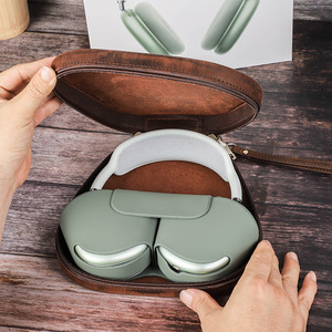 新款适用苹果airpodsmax耳机保护套牛皮头戴式手腕拉链耳机包全包防摔旅行真皮收纳盒