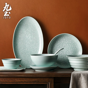 九土创意日式餐具家用米饭碗餐盘大汤碗鱼盘味碟雪花釉陶瓷盘面碗