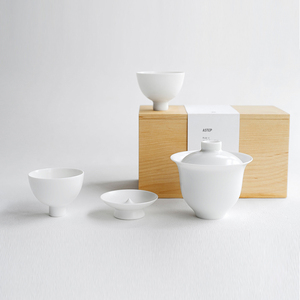一部astep 小周长盖碗茶具套装 设计师手工白瓷 |两三人对饮|