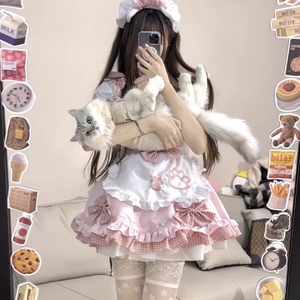 女仆装cos服粉色女仆lolita猫咪cosplay女装洛丽塔短裙性感大码