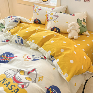 男孩儿童床上四件套全棉纯棉夏季卡通床单被套床笠宿舍床品三件套