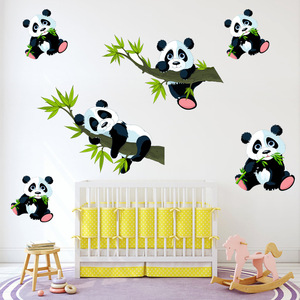 新款装修室内家用多彩蝴蝶花绿植绿叶可爱熊猫小鸟装饰自粘墙贴画