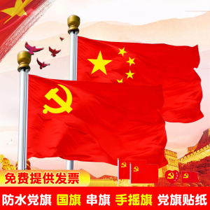 中国国旗党旗带杆装饰串旗五星小红旗国庆节小旗子手持手拿手摇旗小号导游彩旗户外12345号旗帜党徽党旗拉旗