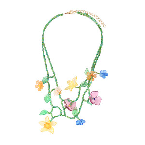 ZA同款清新创意串珠花朵项链欧美度假风多层手工编织花卉锁骨链女