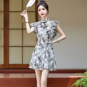 新中式国风套装女夏装2024新款盘扣时尚高级感女装气质短裤两件套