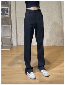 黑色休闲西装裤女春夏季新款高级感设计感小众高腰垂感窄版直筒裤