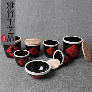 手工粗陶缸民间手工艺瓷碗陶瓷缸组合拍摄道具茶道手工艺用具