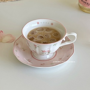小公主的下午茶杯~超甜美粉色玫瑰兔兔法式陶瓷咖啡杯碟伴手礼物