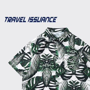 TRAVEL ISSUANCE 绿色叶子 夏威夷复古叶子满印宽松短袖衬衫男女