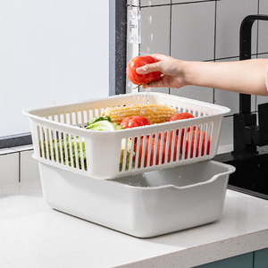 双层洗菜篮子长方形沥水篮塑料家用洗水果厨房水槽收纳淘菜洗菜盆