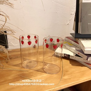 ins日系nana可爱草莓牛奶玻璃杯高硼硅耐热透明玻璃杯水杯少女心