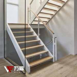 钢木双梁玻璃室内整体跃层欧式复式阁楼简约直梁定制loft楼梯DIY