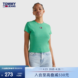 Tommy 女装复古刺绣弹力螺纹圆领合身打底衫短袖T恤DW0DW15641