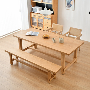北欧实木餐桌椅组合日式长方形原木色风格全实木家用客厅现代简约