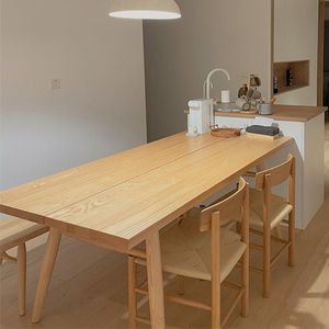 北欧实木餐桌椅组合日式长方形原木色风格全实木长桌客厅现代简约