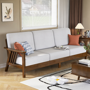 北欧全实木沙发茶几组合现代简约三人位布艺沙发小户型客厅经济型