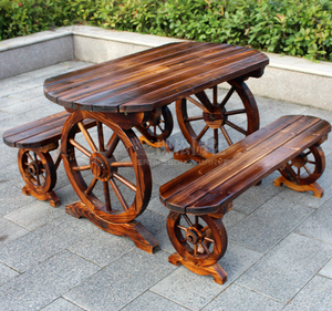 碳化实木车轮桌椅户外花园木制桌凳阳台室外庭院休闲单个椭圆凳桌