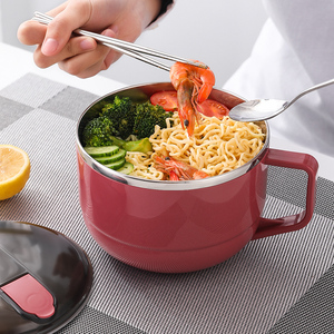 不锈钢泡面碗带盖学生宿舍用方便面碗筷餐具食堂单个打饭碗上班族