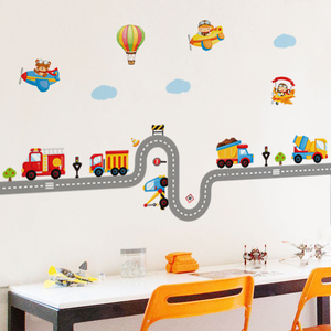 儿童房间墙壁玻璃贴画小汽车身高墙贴纸墙面布遮丑装饰工程车图案