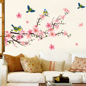 主卧室床头电视背景墙贴纸3d装饰小贴画自粘梅花卉春意盎然墙壁画