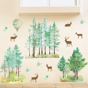 绿化大树木装饰玻璃贴画自粘贴纸浴室背景墙面壁纸小树图电梯门贴