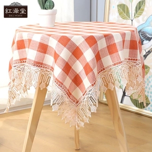 北欧棉麻格子桌布布艺茶几小尺寸圆形桌布正方形盖布床头柜小清新