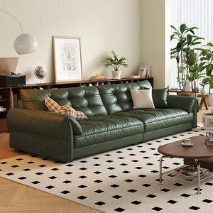 美柏意式极简真皮沙发客厅简约现代轻奢头层牛皮直排油蜡皮沙发