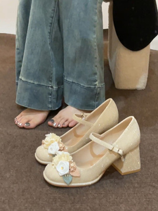 小香风高跟鞋女2024夏季新款法式粗跟甜美一字扣配裙子玛丽珍单鞋