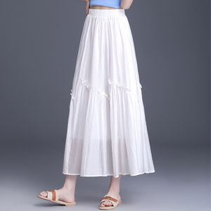 白色花边半身裙女夏季2024新款高腰显瘦藏肉大摆裙垂感时尚长裙