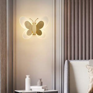 轻奢卧室床头壁灯温馨浪漫蝴蝶现代LED酒店过道灯具全铜创意墙灯