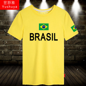 巴西队t恤短袖男女运动足球衣服纯棉休闲旅游半截袖内马尔球迷服