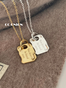 “你当然值得被爱”英文字母S925纯银方牌项链韩国小众设计锁骨链